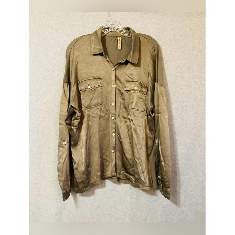 XCVI Olive Green Lightweight Button-Up Shirt Jacket Sz L